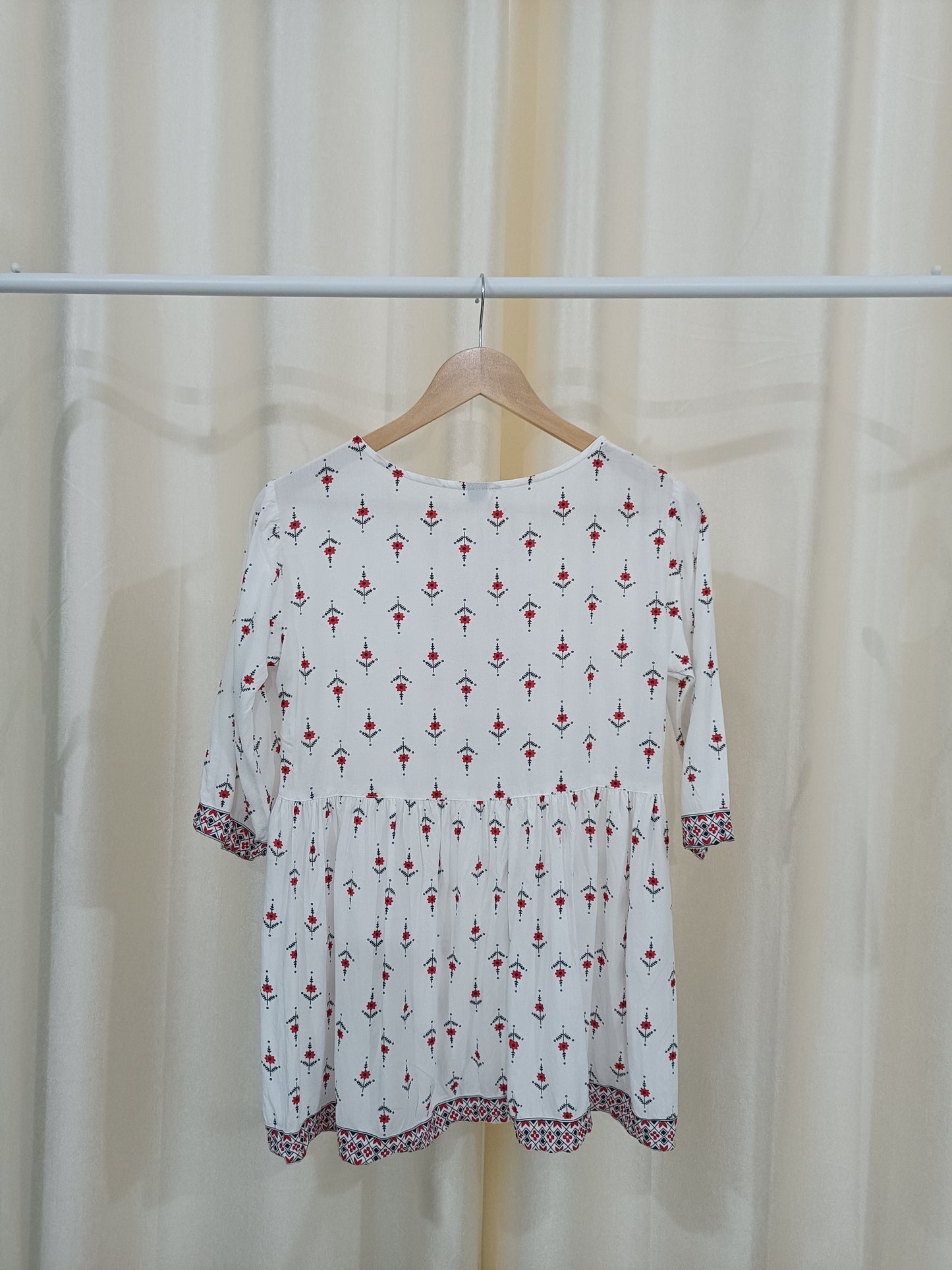White & Red Short Kurti - NYRA