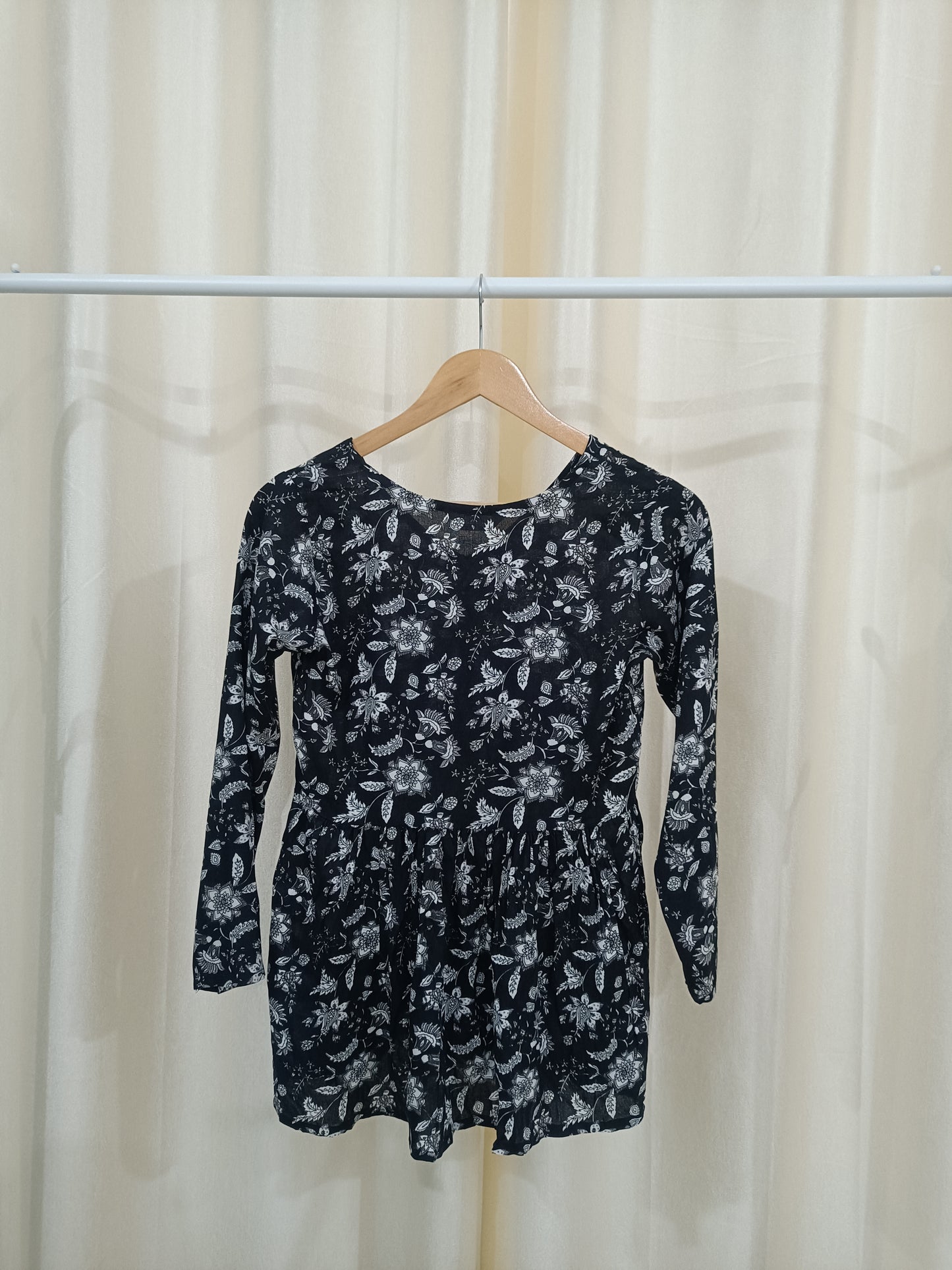 Black Flowers Flared Short Kurti - NYRA