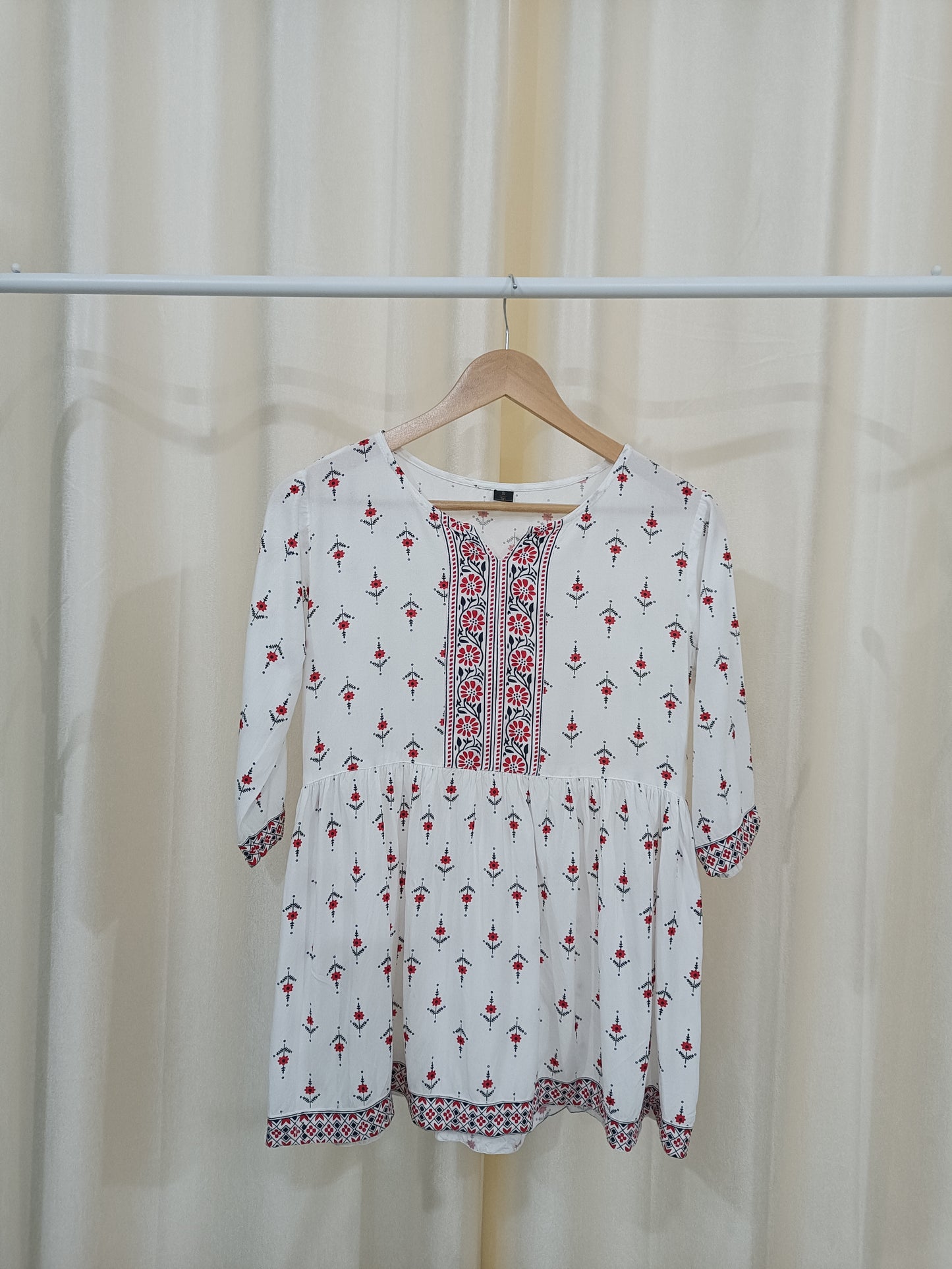 White & Red Short Kurti - NYRA