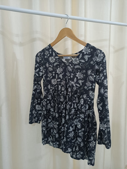 Black Flowers Flared  Short Kurti - NYRA