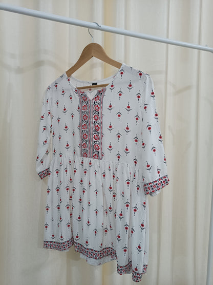 White & Red Short Kurti - NYRA