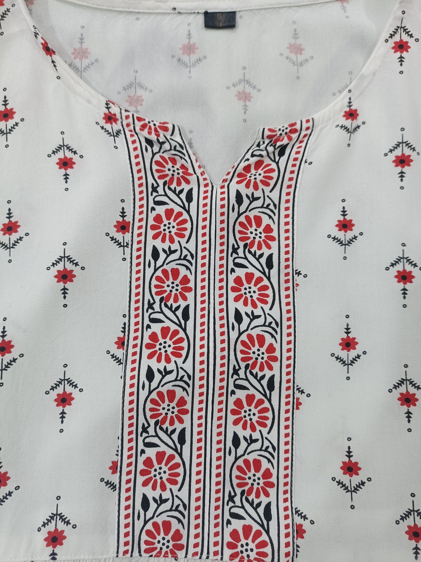 White & Red Short Kurti - NYRA