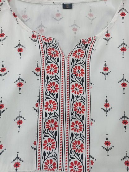 White & Red Short Kurti - NYRA