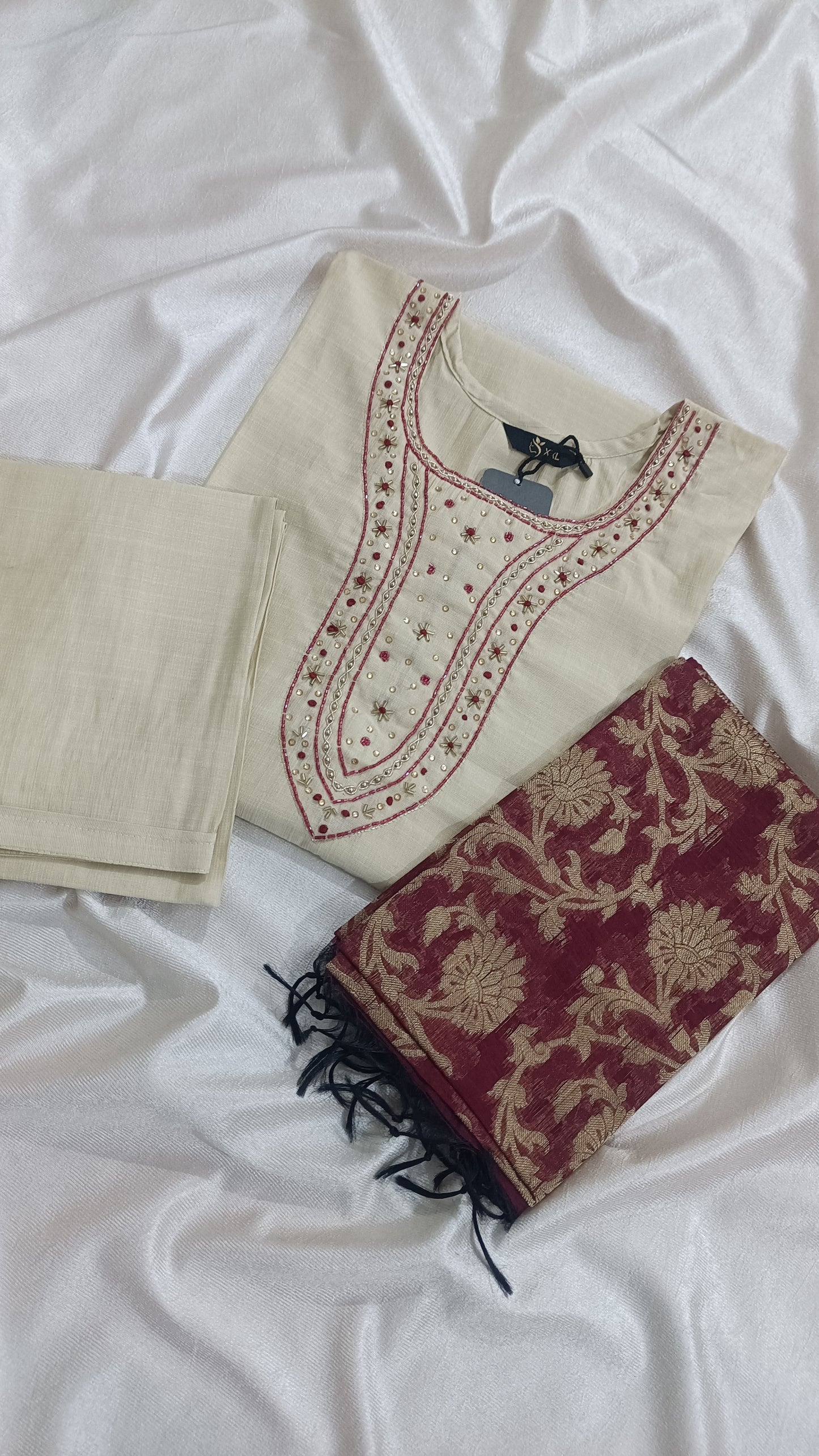 NYRA Cream Kurta with trouser and dupatta