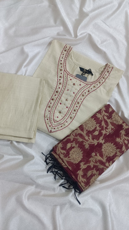 NYRA Cream Kurta with trouser and dupatta