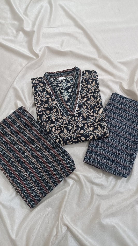 NYRA Floral Cotton Kurta with Trousers & Dupatta