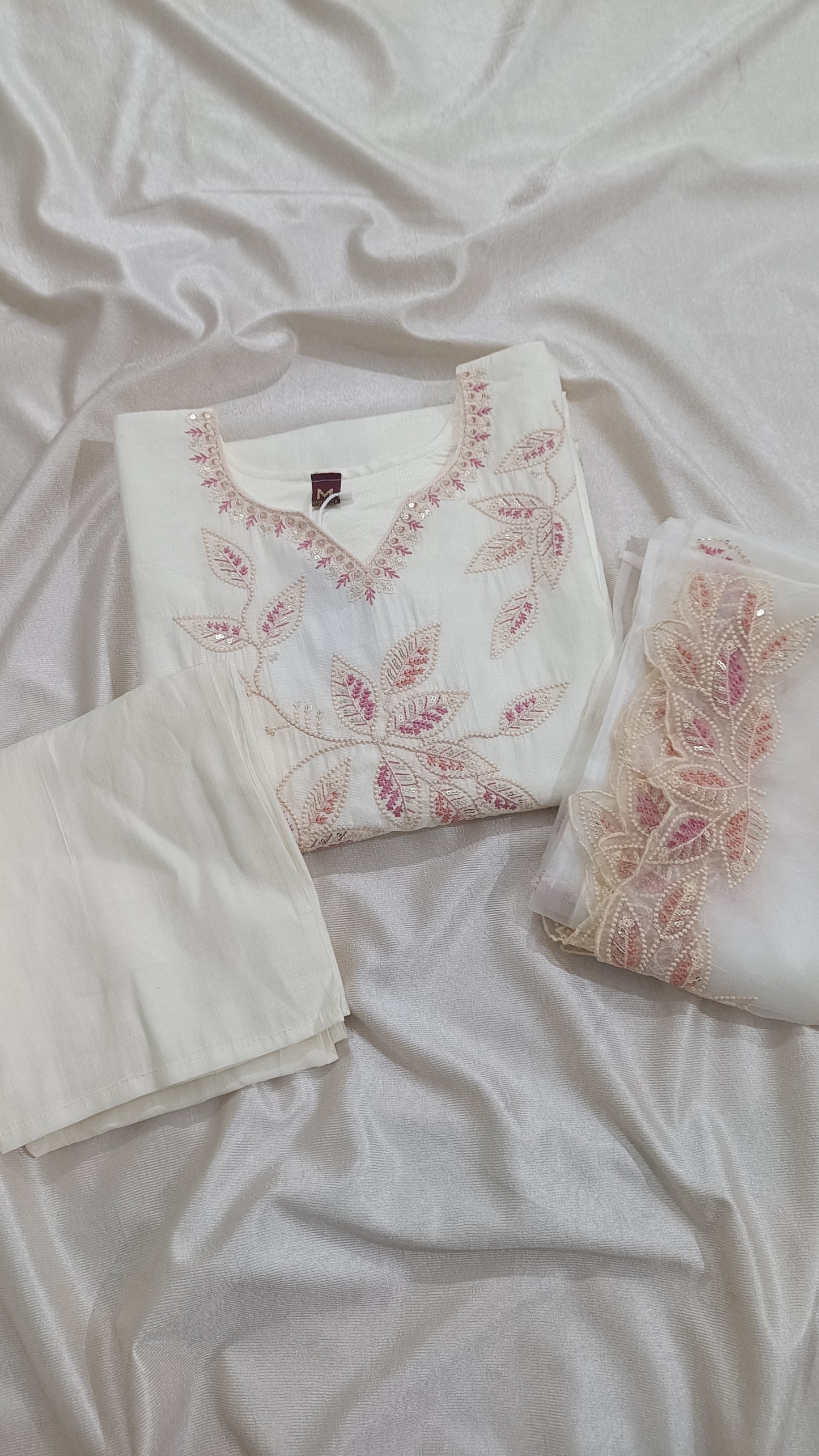 NYRA Floral Embroidered Thread Work Pure Cotton Kurta with Trousers & Dupatta