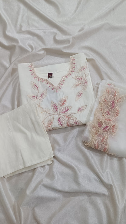 NYRA Floral Embroidered Thread Work Pure Cotton Kurta with Trousers & Dupatta