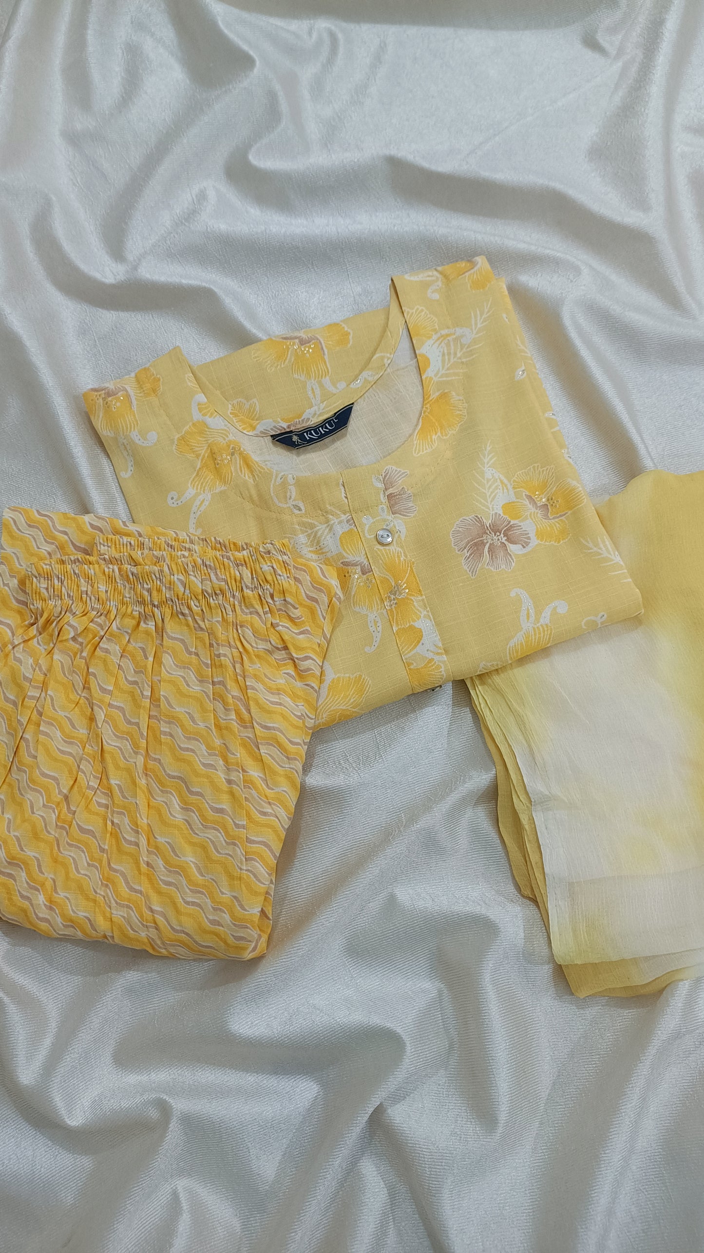 NYRA Yellow Floral Kurta With Trousers & Dupatta