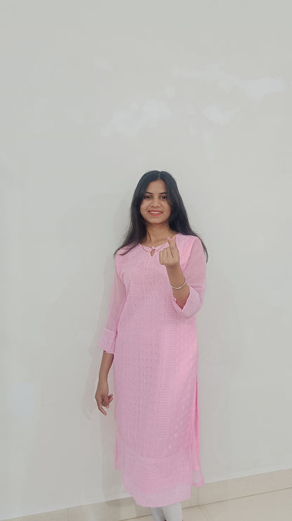 Pink Chikankari Kurti